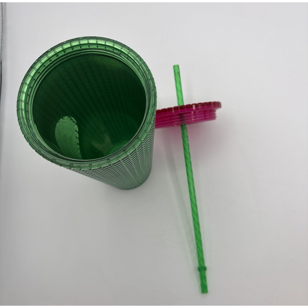Starbucks Green Textured Cold Cup Tumbler 24 oz Reusable w/ Straw - Picture 9 of 9